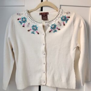 Beaded Cream Cardigan Sweater